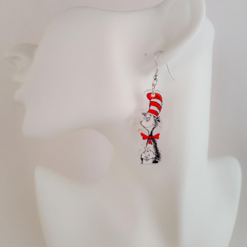 Cute Cat In The Hat Dr. Seuss Dangle Earrings